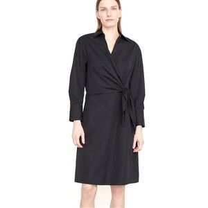 Vince Woman’s Long Sleeve Wrap Shirt Dress Size XXS Black Formal Business Attire